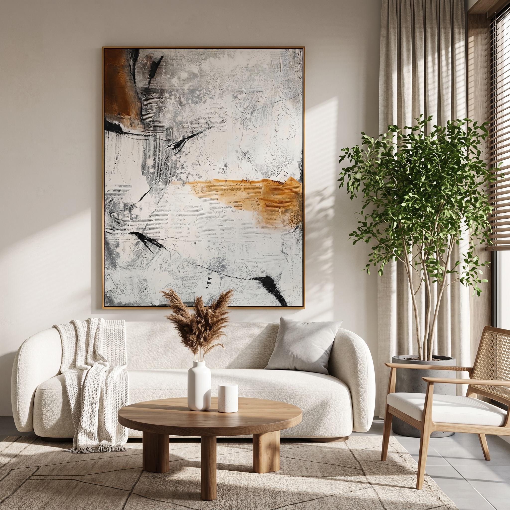 "Cracked Amber Neutral Texture Abstract" – Modern Heavy Impasto Wabi-Sabi Abstract Relief | 3D Ivory Ash & Burnt Bronze Palette Knife Painting | Luxury Vertical Wall Art #PT 574
