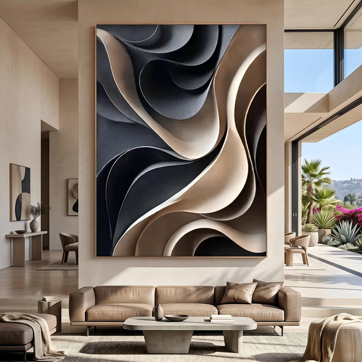 "Layered Wave" - Modern Heavy Impasto Ocean Wave Seascape | Beige Palette Knife Painting | Luxury Vertical Wall Art #PT 2630