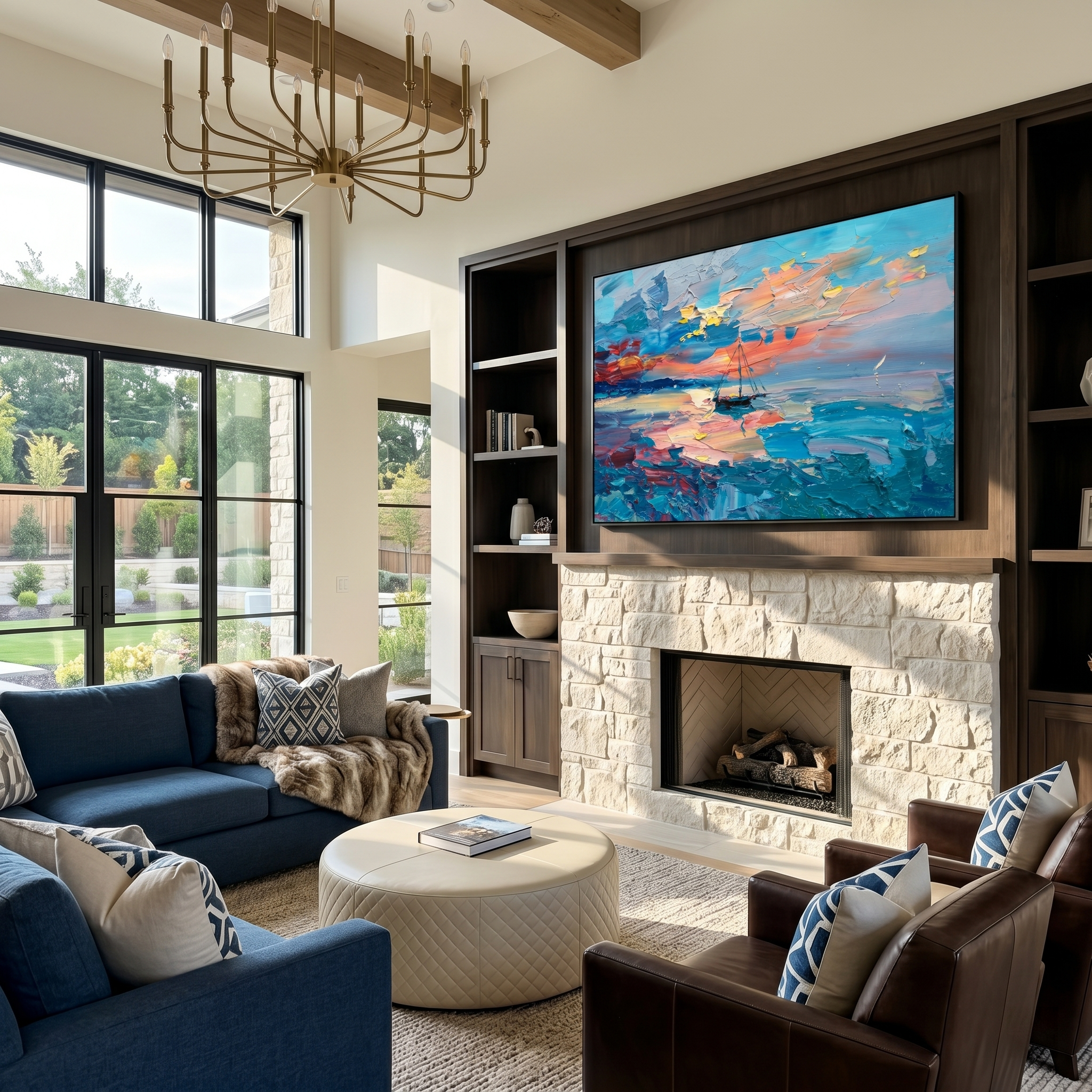 "Harbor Afterglow" - Modern Heavy Impasto Seascape | Turquoise Blue & Sunset Pink Sailboat Oil Painting | Luxury Horizontal Wall Art #PT 591