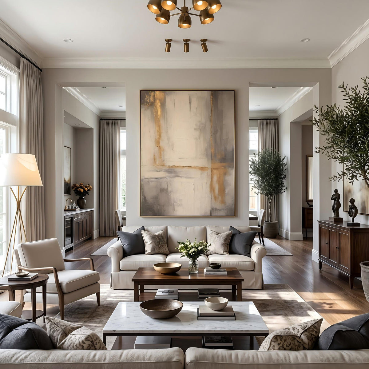 "Gold Foil Luxury" - Modern Heavy Impasto Abstract Artwork | Beige & White Palette Knife Painting | Luxury Vertical Wall Art #PT 2626