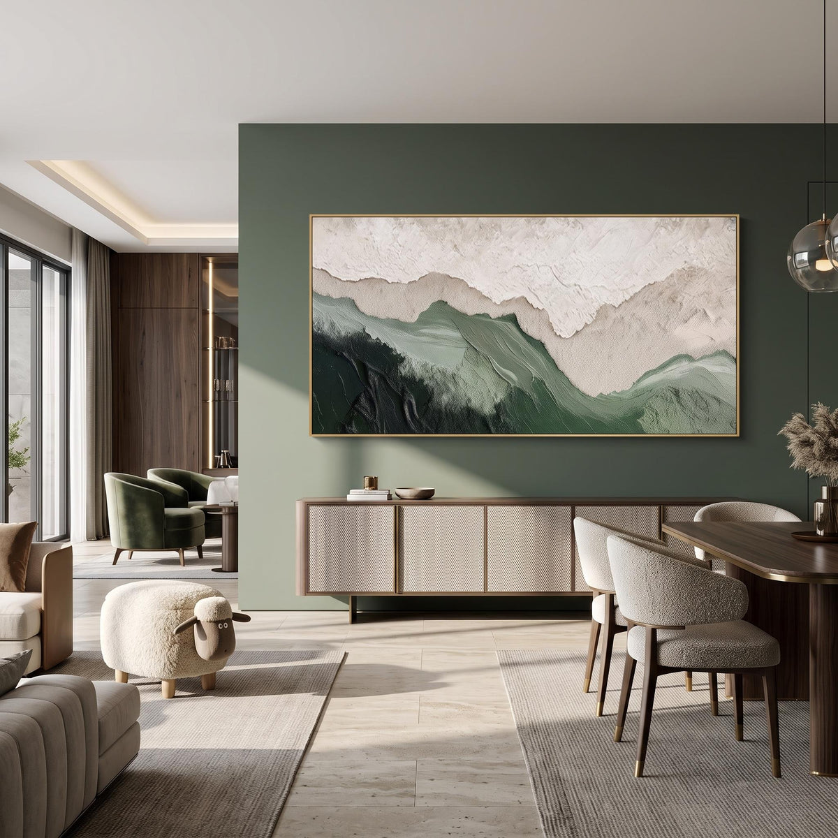 "Layered Mountain" - Modern Heavy Impasto Landscape Artwork | Beige Palette Knife Painting | Luxury Horizontal Wall Art #PT 2631
