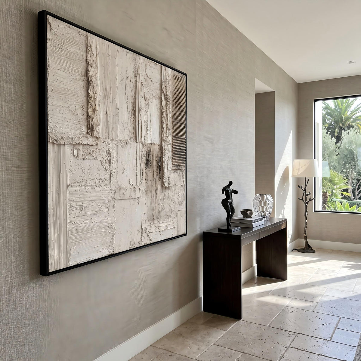 "Cream 3D Abstract" - Modern Heavy Impasto Abstract Artwork | 3D White Palette Knife Painting | Luxury Square Wall Art #PT 2624