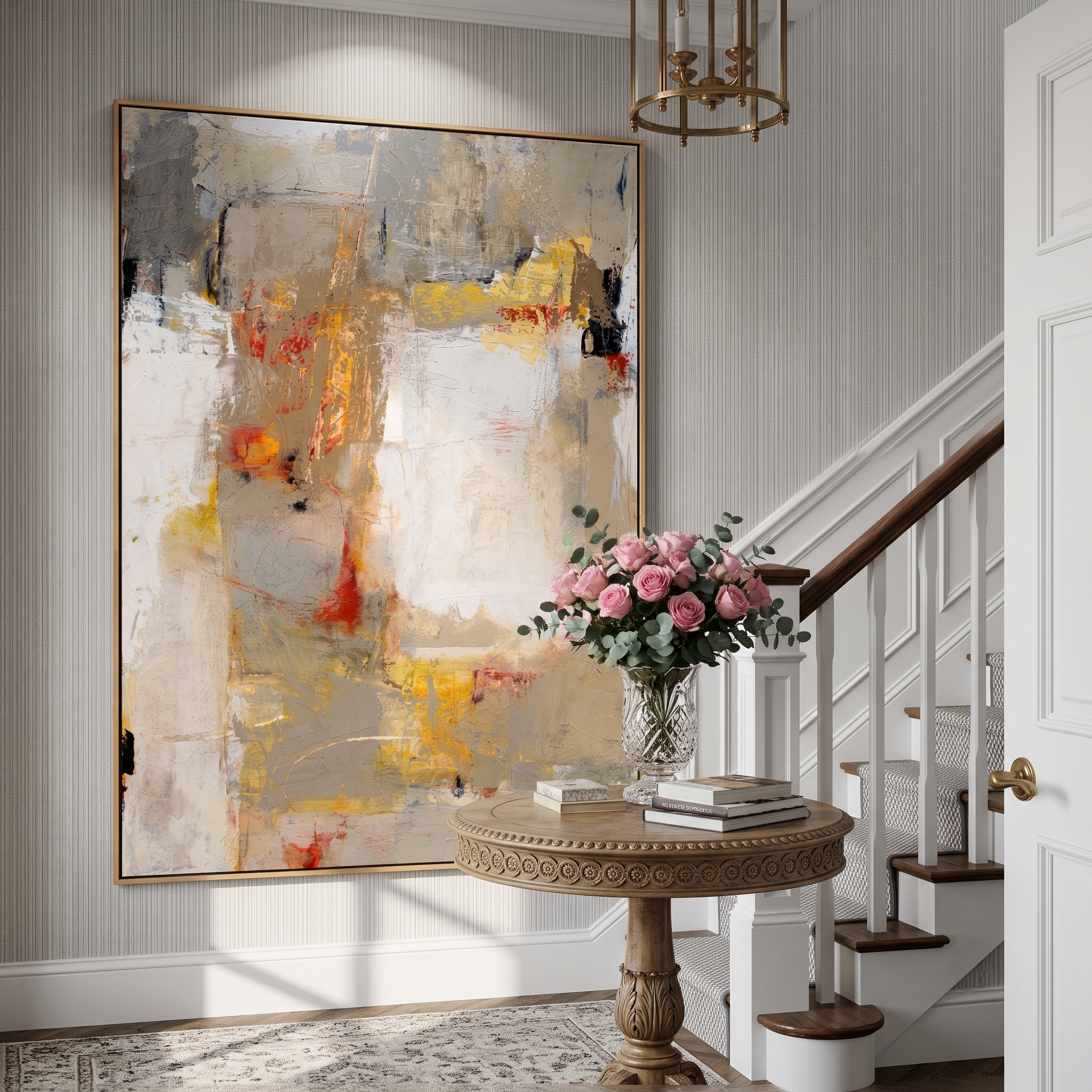 "Earthy Ochre Neutral Abstract Layers" – Modern Heavy Impasto Contemporary Abstract | 3D Warm Taupe & Fiery Russet Palette Knife Painting | Luxury Vertical Wall Art #PT 573