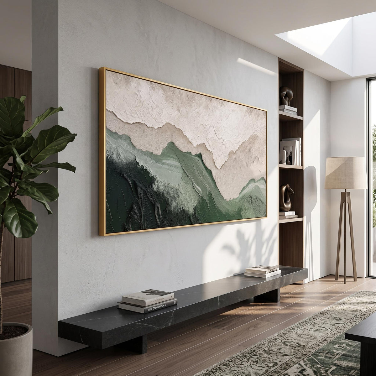 "Layered Mountain" - Modern Heavy Impasto Landscape Artwork | Beige Palette Knife Painting | Luxury Horizontal Wall Art #PT 2631