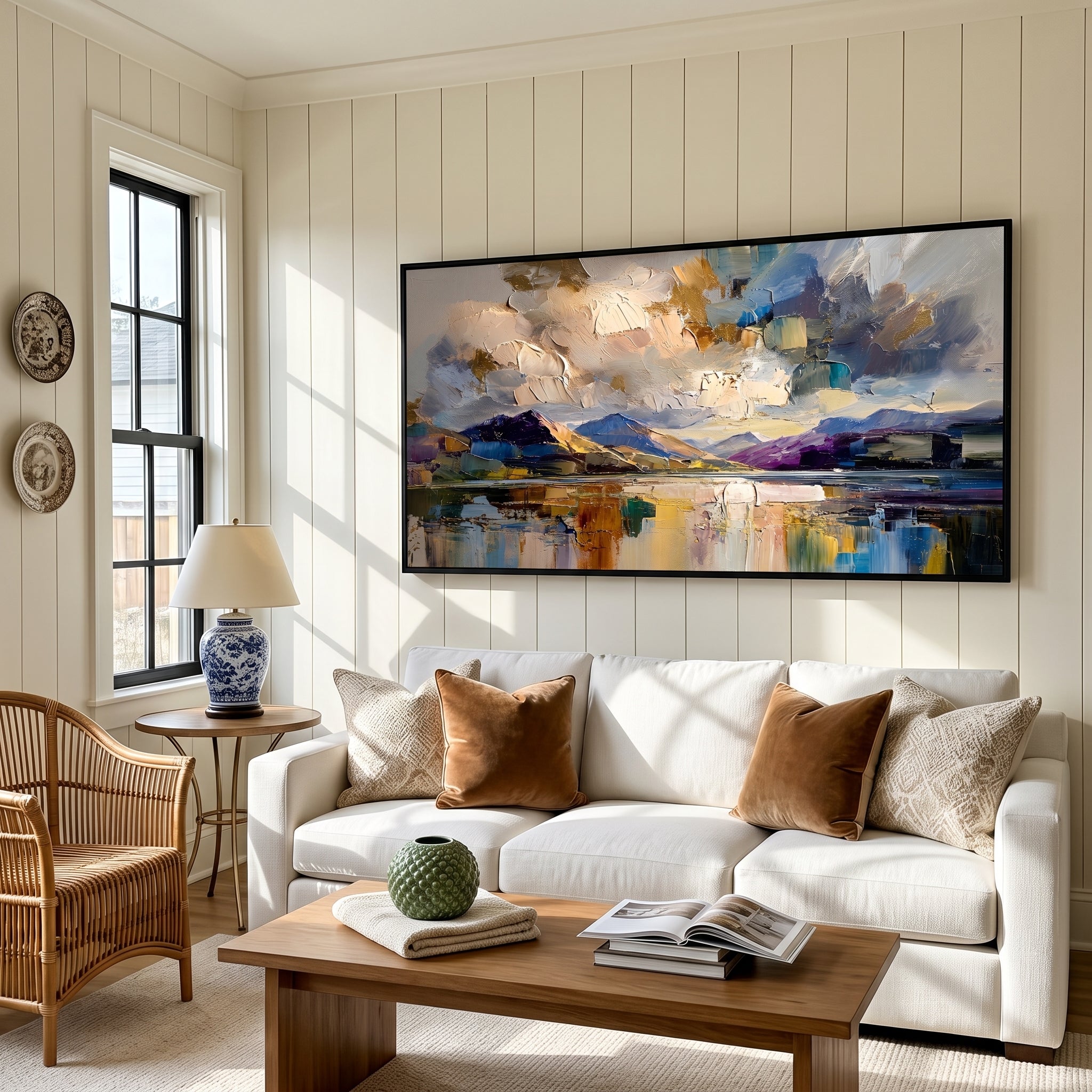 "Gilded Mountain Lake Reflection Vista" - Modern Heavy Impasto Abstract Landscape | 3D Lavender Violet & Gilded Gold Palette Knife Painting | Luxury Wide Horizontal Wall Art #PT 580