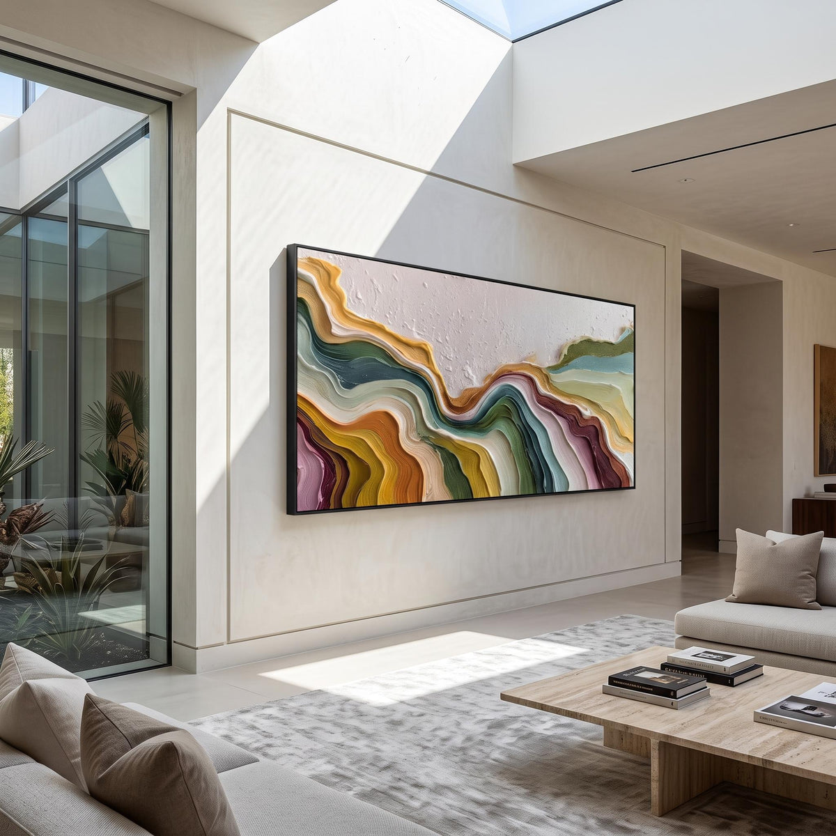 "Color Flowing Layer" - Modern Heavy Impasto Abstract Artwork | Beige Palette Knife Painting | Luxury Horizontal Wall Art #PT 2618
