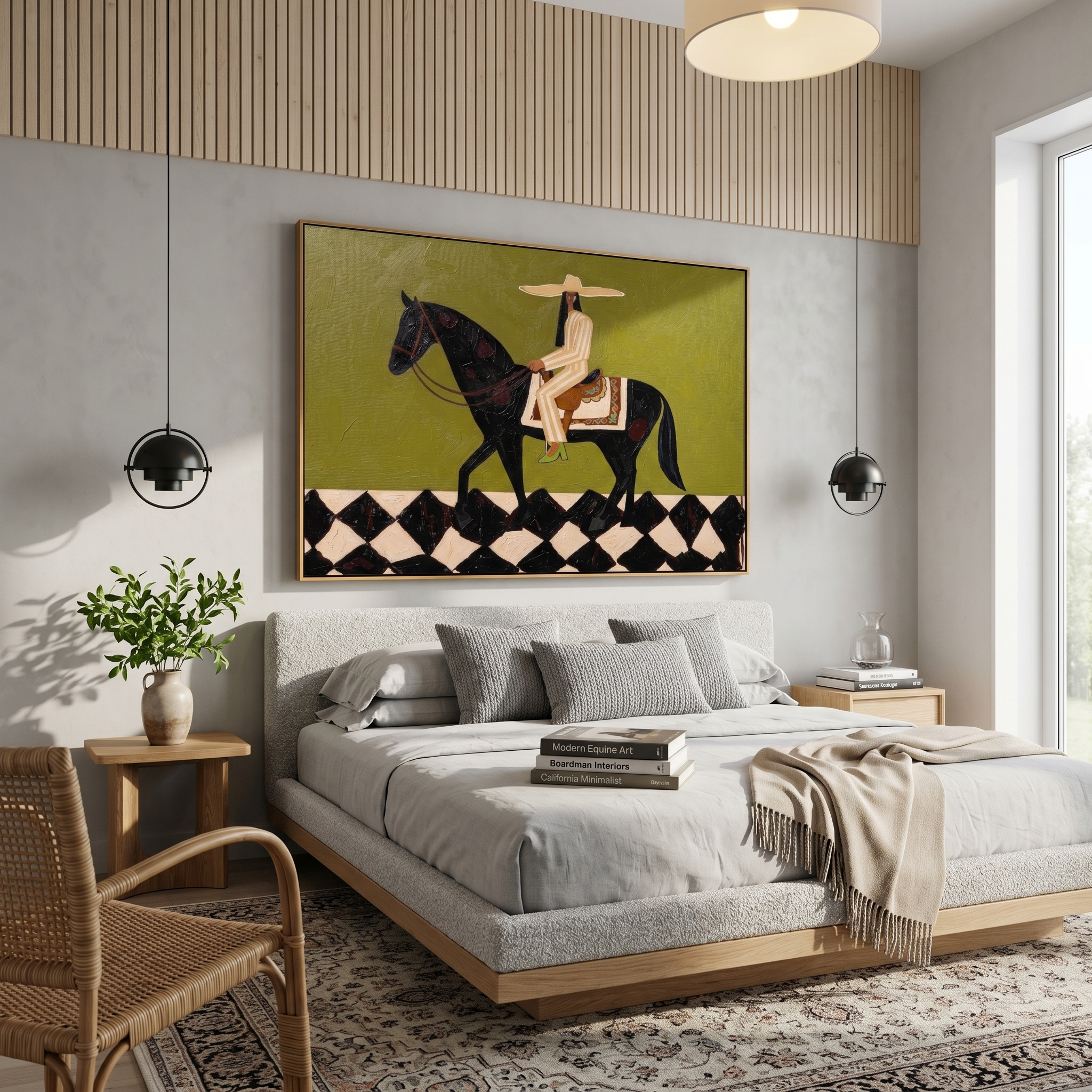 "Green Prairie Rider" - Modern Western Horse and Rider Art | Textured Green & Black Cowboy Canvas Painting | Luxury Horizontal Wall Art #PT 592