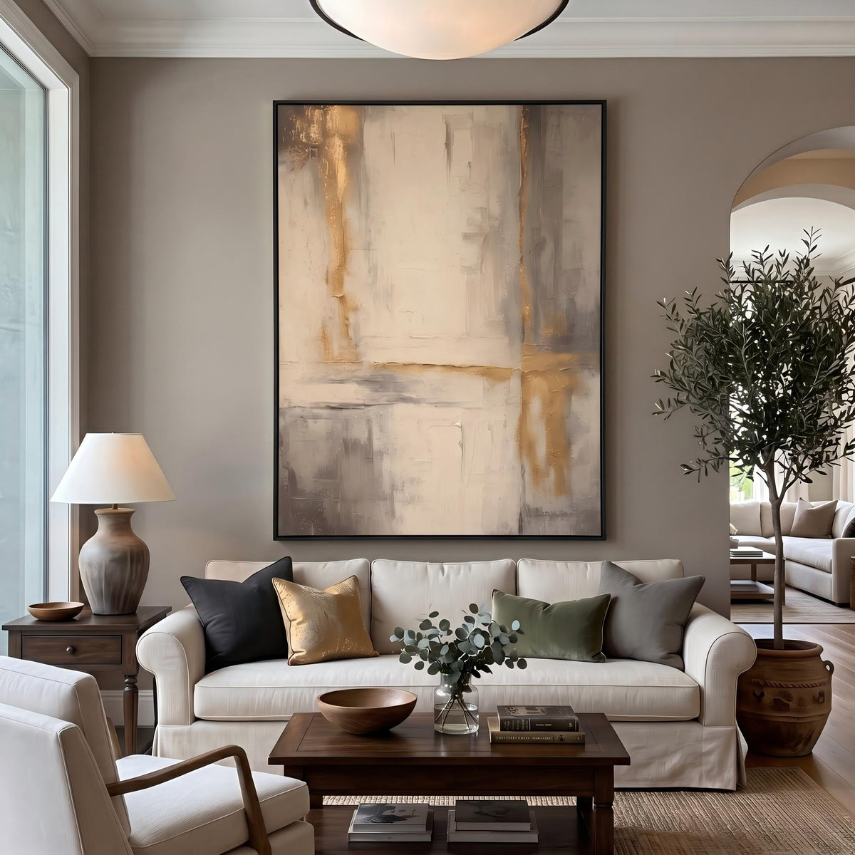 "Gold Foil Luxury" - Modern Heavy Impasto Abstract Artwork | Beige & White Palette Knife Painting | Luxury Vertical Wall Art #PT 2626