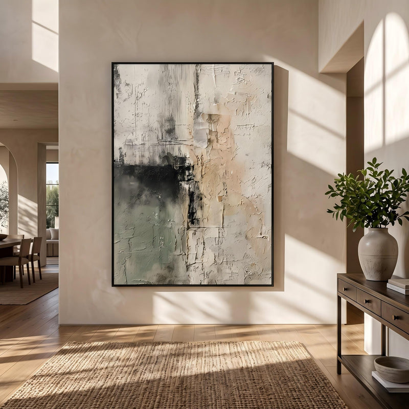 "Sage Green Beige Textured Abstract Wall" - Modern Heavy Impasto Abstract Artwork | Beige Palette Knife Painting | Luxury Vertical Wall Art #PT 2601