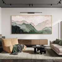 "Layered Mountain" - Modern Heavy Impasto Landscape Artwork | Beige Palette Knife Painting | Luxury Horizontal Wall Art #PT 2631