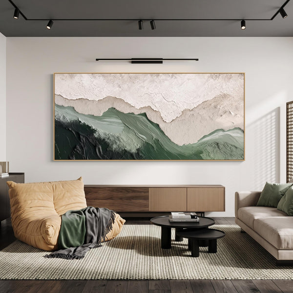 "Layered Mountain" - Modern Heavy Impasto Landscape Artwork | Beige Palette Knife Painting | Luxury Horizontal Wall Art #PT 2631