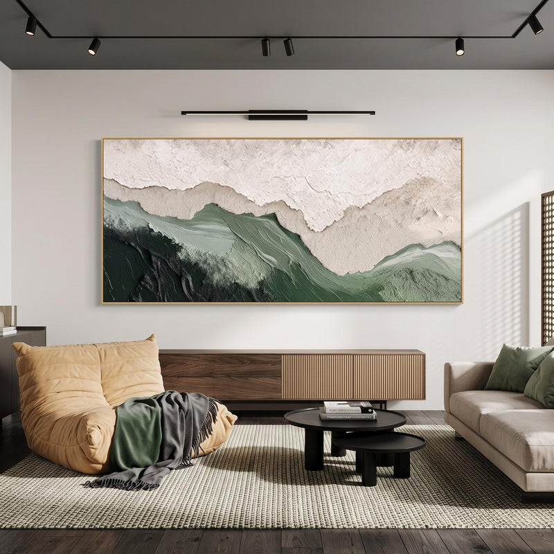 "Layered Mountain" - Modern Heavy Impasto Landscape Artwork | Beige Palette Knife Painting | Luxury Horizontal Wall Art #PT 2631