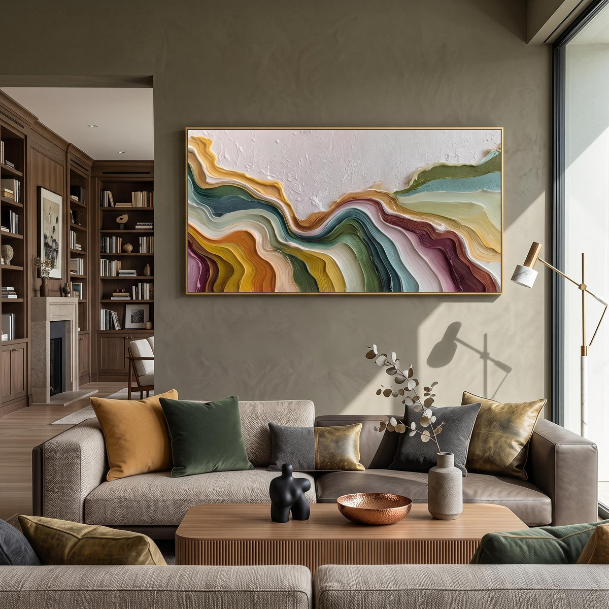 "Color Flowing Layer" - Modern Heavy Impasto Abstract Artwork | Beige Palette Knife Painting | Luxury Horizontal Wall Art #PT 2618