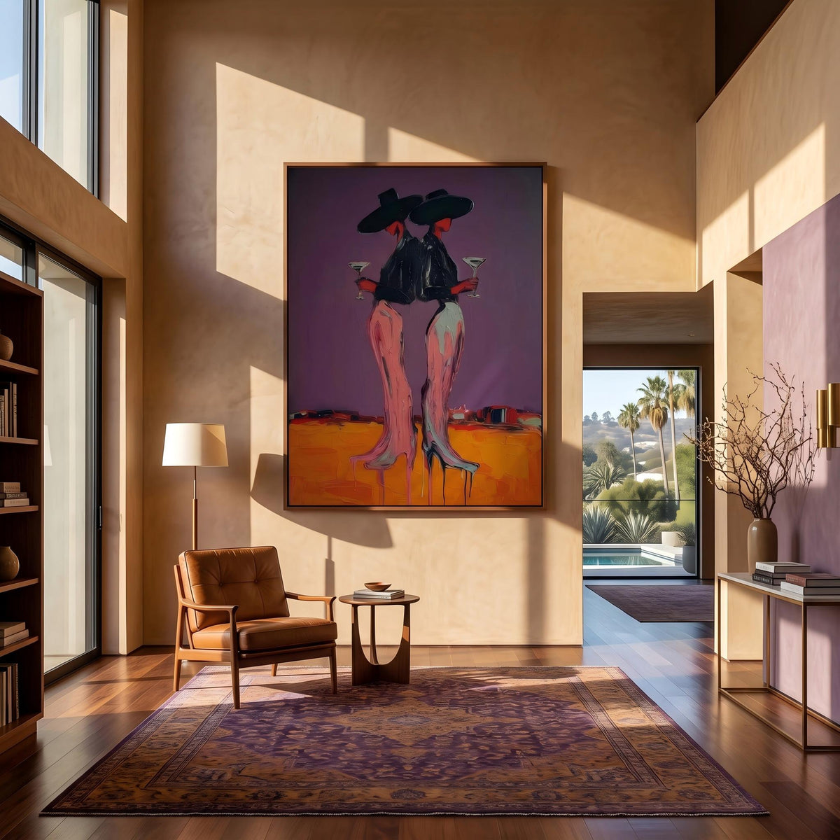 "Desert Cowgirl" - Modern Heavy Impasto Western Animal Artwork | Orange Palette Knife Painting | Luxury Vertical Wall Art #PT 2639