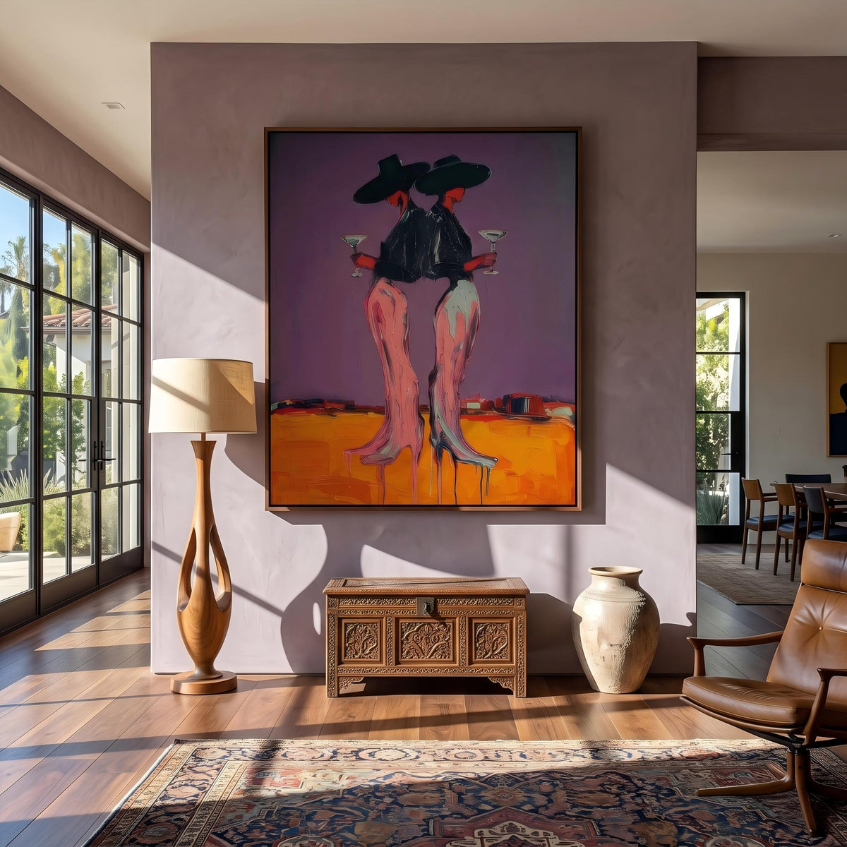 "Desert Cowgirl" - Modern Heavy Impasto Western Animal Artwork | Orange Palette Knife Painting | Luxury Vertical Wall Art #PT 2639