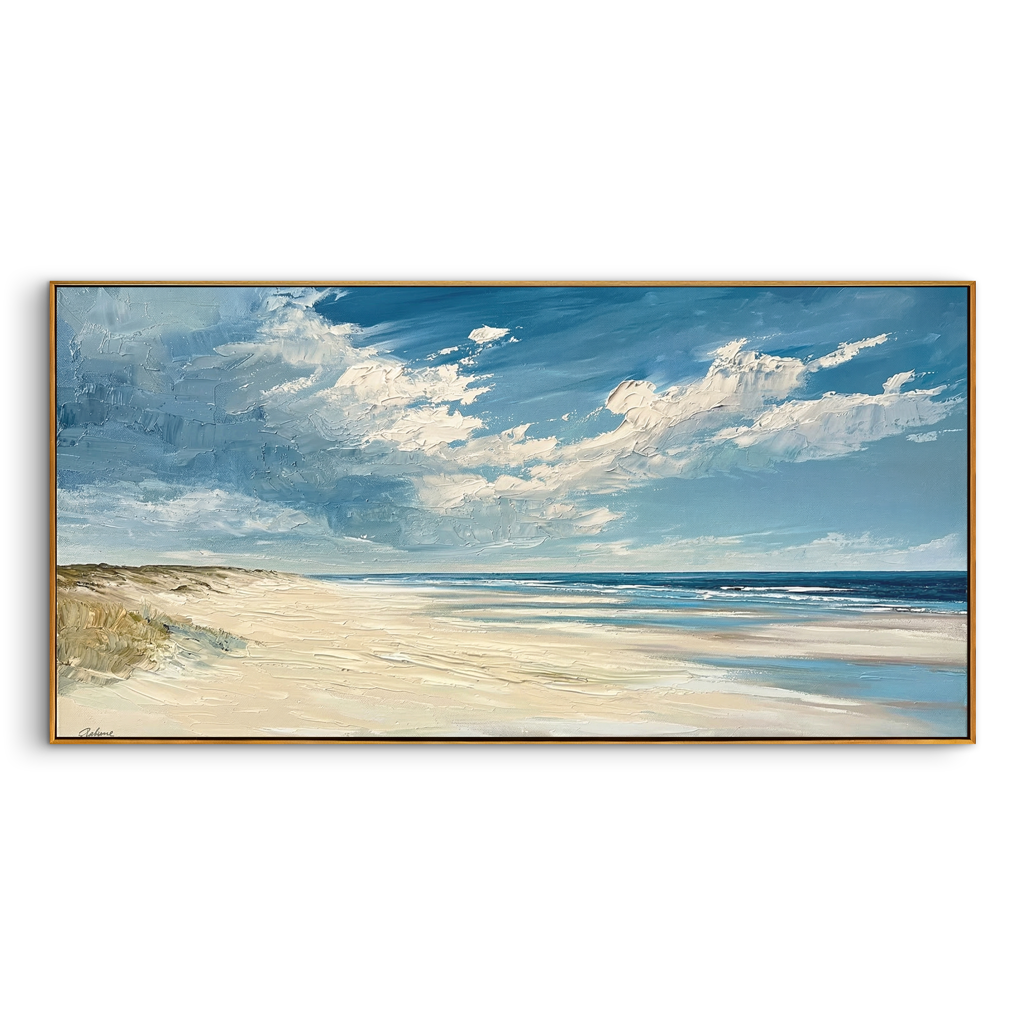 "Salty Horizon" – Panoramic Impressionist Coastal Oil Painting | Modern Minimalist Seascape Wall Art#LC109