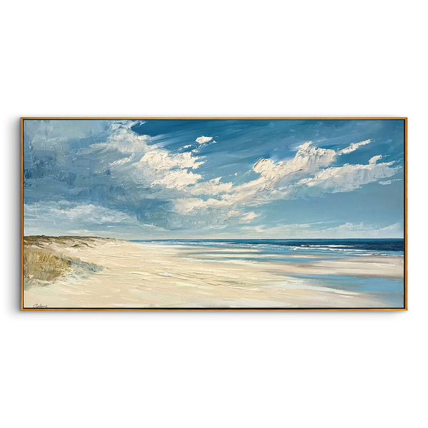 "Salty Horizon" – Panoramic Impressionist Coastal Oil Painting | Modern Minimalist Seascape Wall Art#LC109