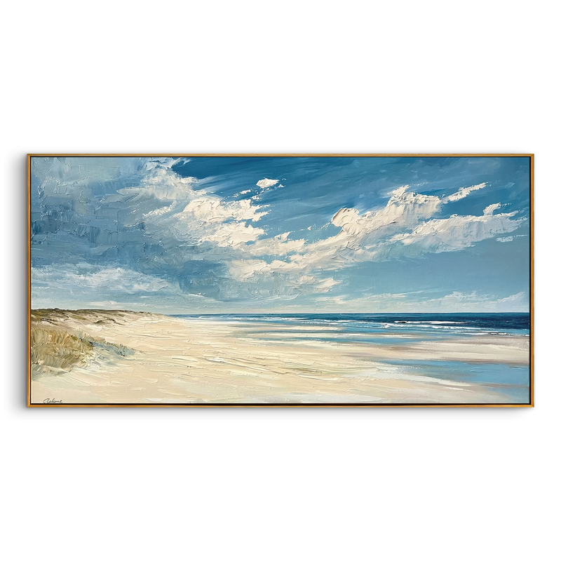"Salty Horizon" – Panoramic Impressionist Coastal Oil Painting | Modern Minimalist Seascape Wall Art#LC109