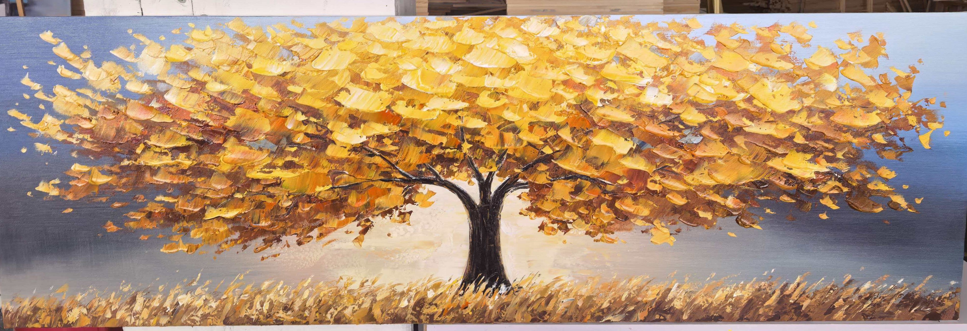 "The Gilded Heritage" – Luxury 3D Sculptural Golden Tree | Heavy Impasto Wealth & Life Statement Wall Art #LC110