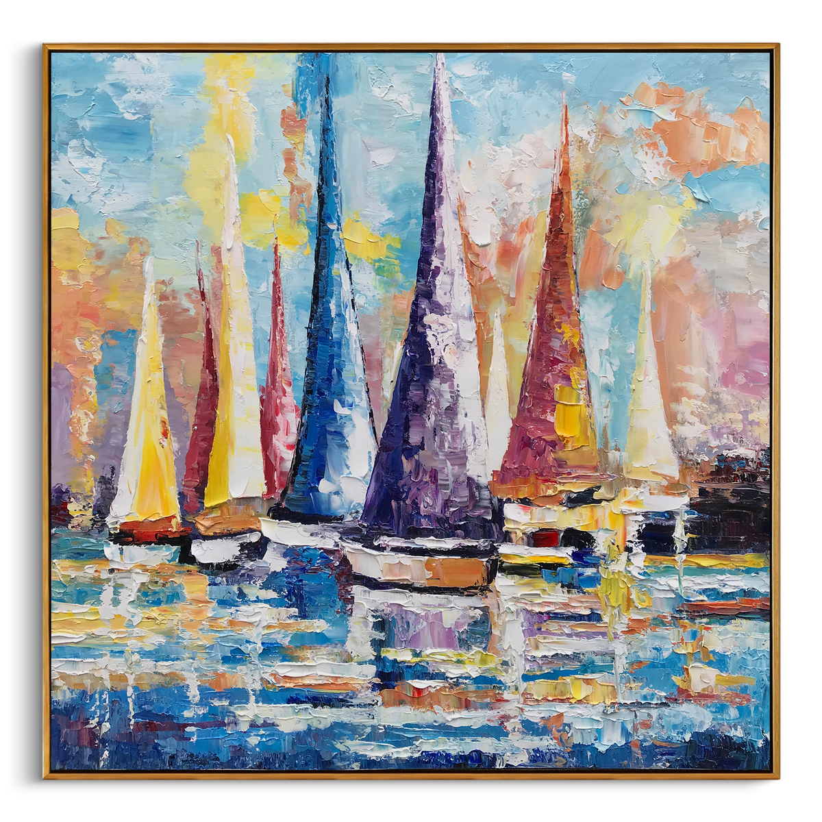 "Azure Meadow Horizon" - Abstract Landscape Art | 3D Blue & orange Impasto Canvas Painting | Luxury Square Wall Art #LC 148
