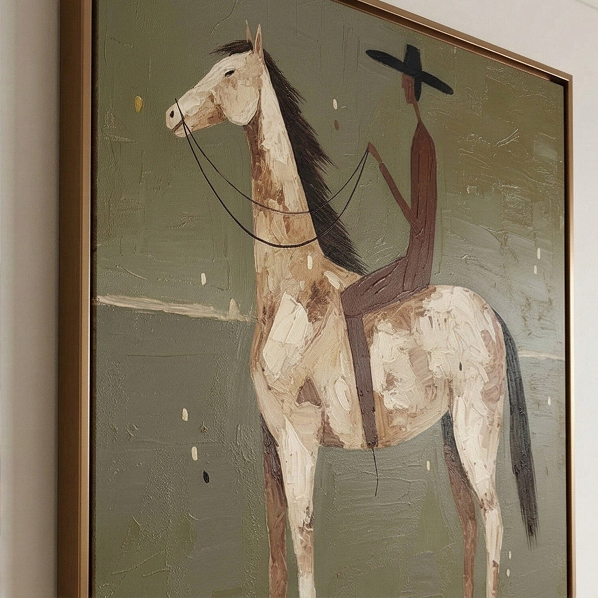 "Olive Solitude" - Modern Heavy Impasto Western Animal Artwork | Golden Palette Knife Painting | Luxury Vertical Wall Art #PT 2660