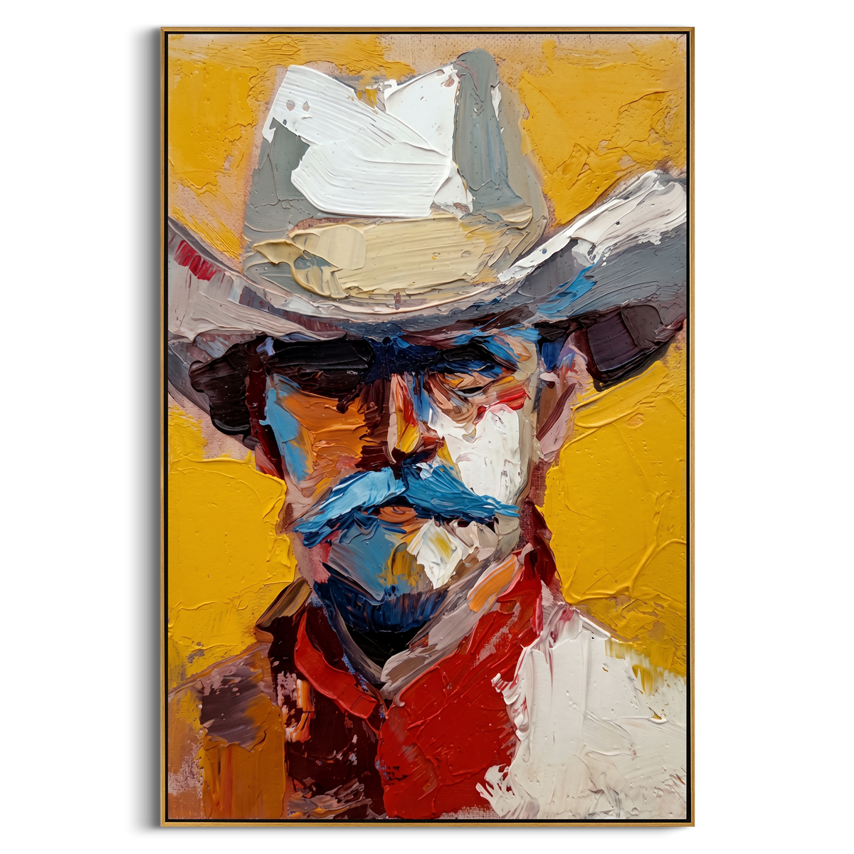 "Vibrant Western Icon" – Abstract Impasto Cowboy Artwork | Bold Tones Expressive Wall Decor | Contemporary Vertical Statement Piece #PE 511