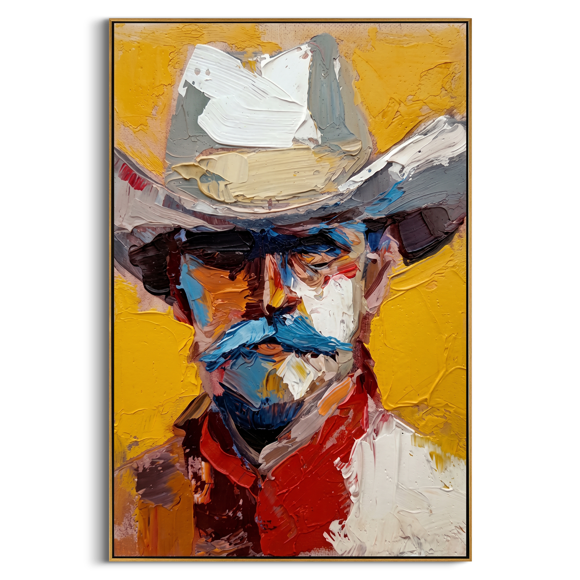 "Vibrant Western Icon" – Abstract Impasto Cowboy Artwork | Bold Tones Expressive Wall Decor | Contemporary Vertical Statement Piece #PE 511
