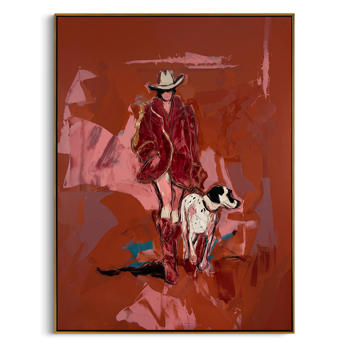 "Rust-Colored Walk" – Expressive Sculptural Art | 3D Layered Ochre & Blush Canvas with Gold Accents | Luxury Vertical Wall Art #PE 518