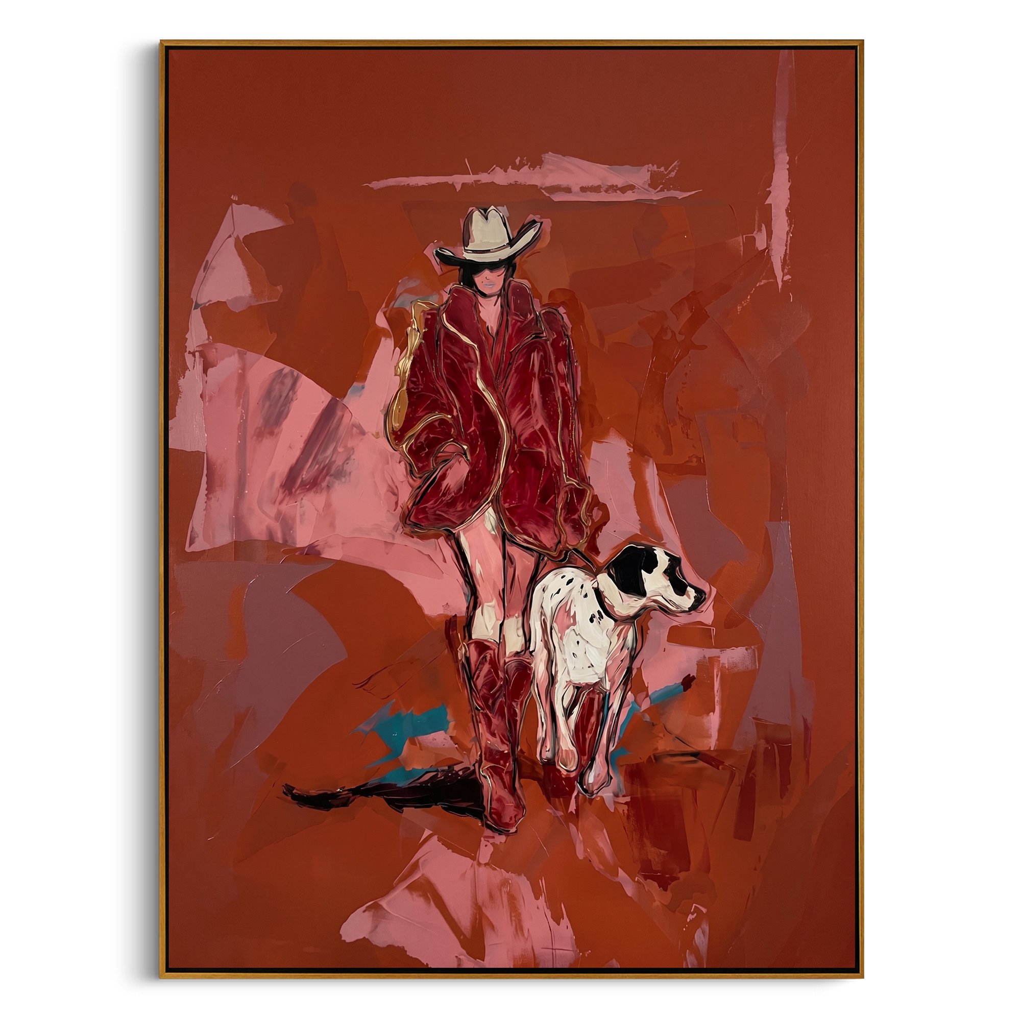 "Rust-Colored Walk" – Expressive Sculptural Art | 3D Layered Ochre & Blush Canvas with Gold Accents | Luxury Vertical Wall Art #PE 518