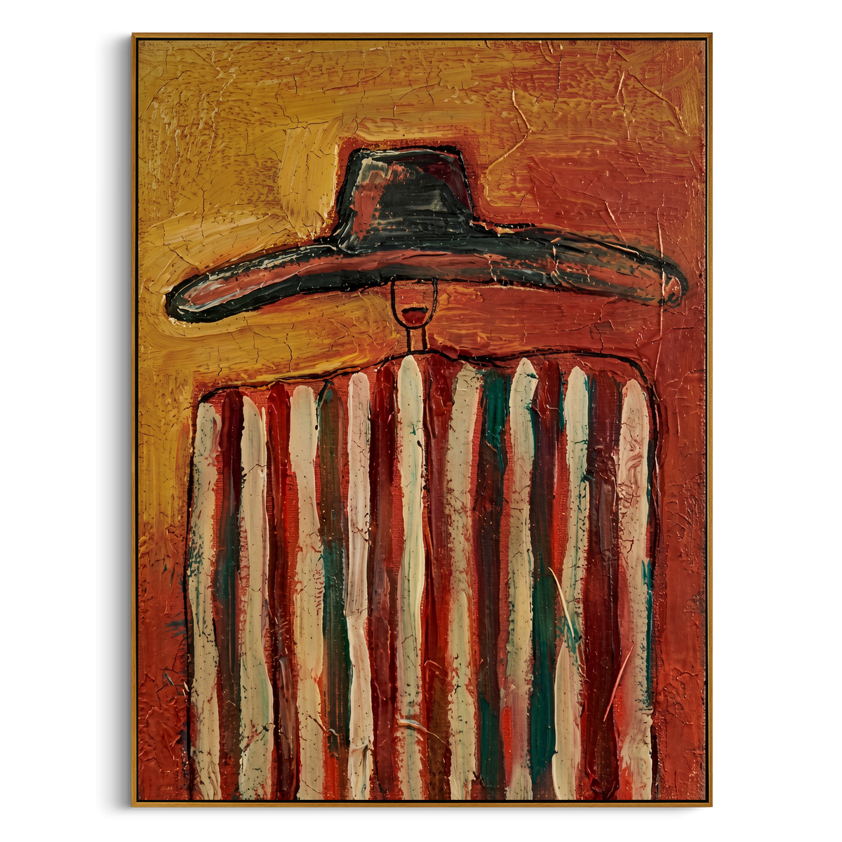 "Cowboy in Warm Stripes" – Stylized Impasto Western Artwork | Earthy Tones Textured Wall Decor | Contemporary Vertical Statement Piece #PE 521