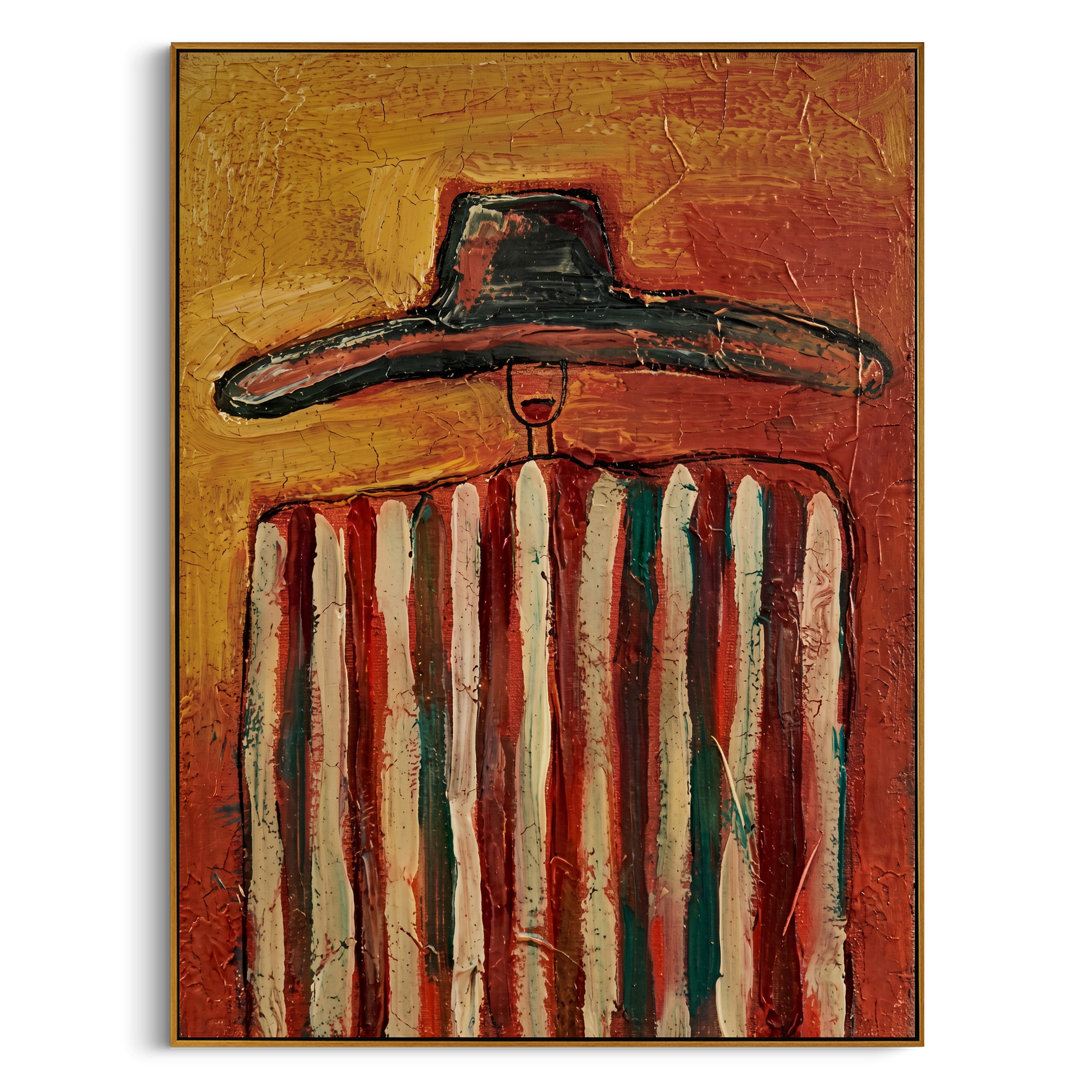 "Cowboy in Warm Stripes" – Stylized Impasto Western Artwork | Earthy Tones Textured Wall Decor | Contemporary Vertical Statement Piece #PE 521