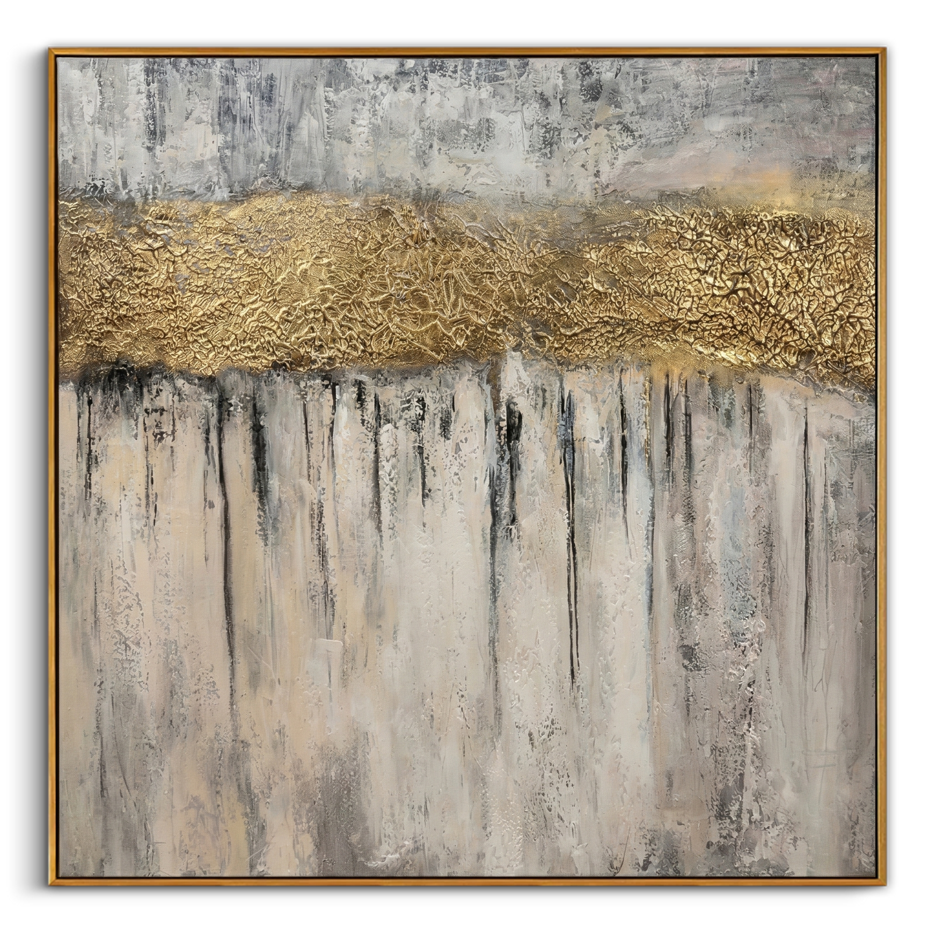 "Golden Crevice" – Luxury 3D Sculptural Gold Leaf Relief | Modern Wabi-Sabi Grey Texture Mansion Statement Art#WS 219