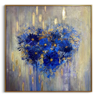 "Azure Soul" – Klein Blue Heart Floral Gold Foil Oil Painting | Modern Romantic Abstract Bedroom Wall Art#WS 224