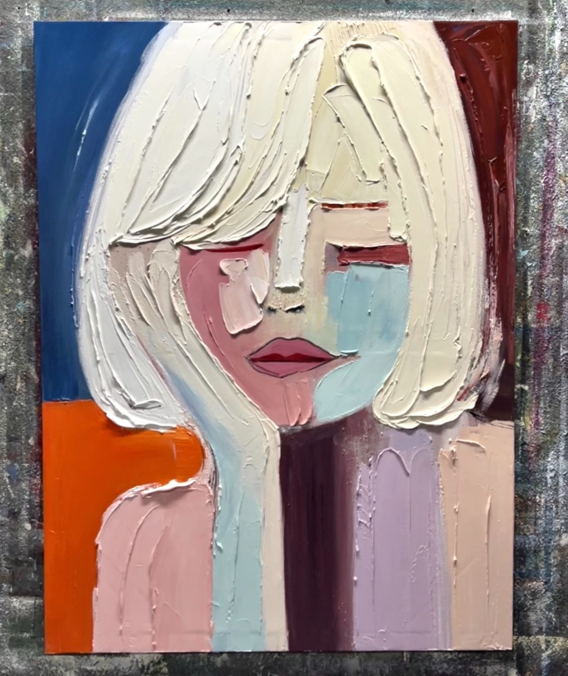 "Quiet Muse" – Modern Heavy Impasto Portrait | Morandi Palette Textured Minimalist Healing Wall Art#PE491