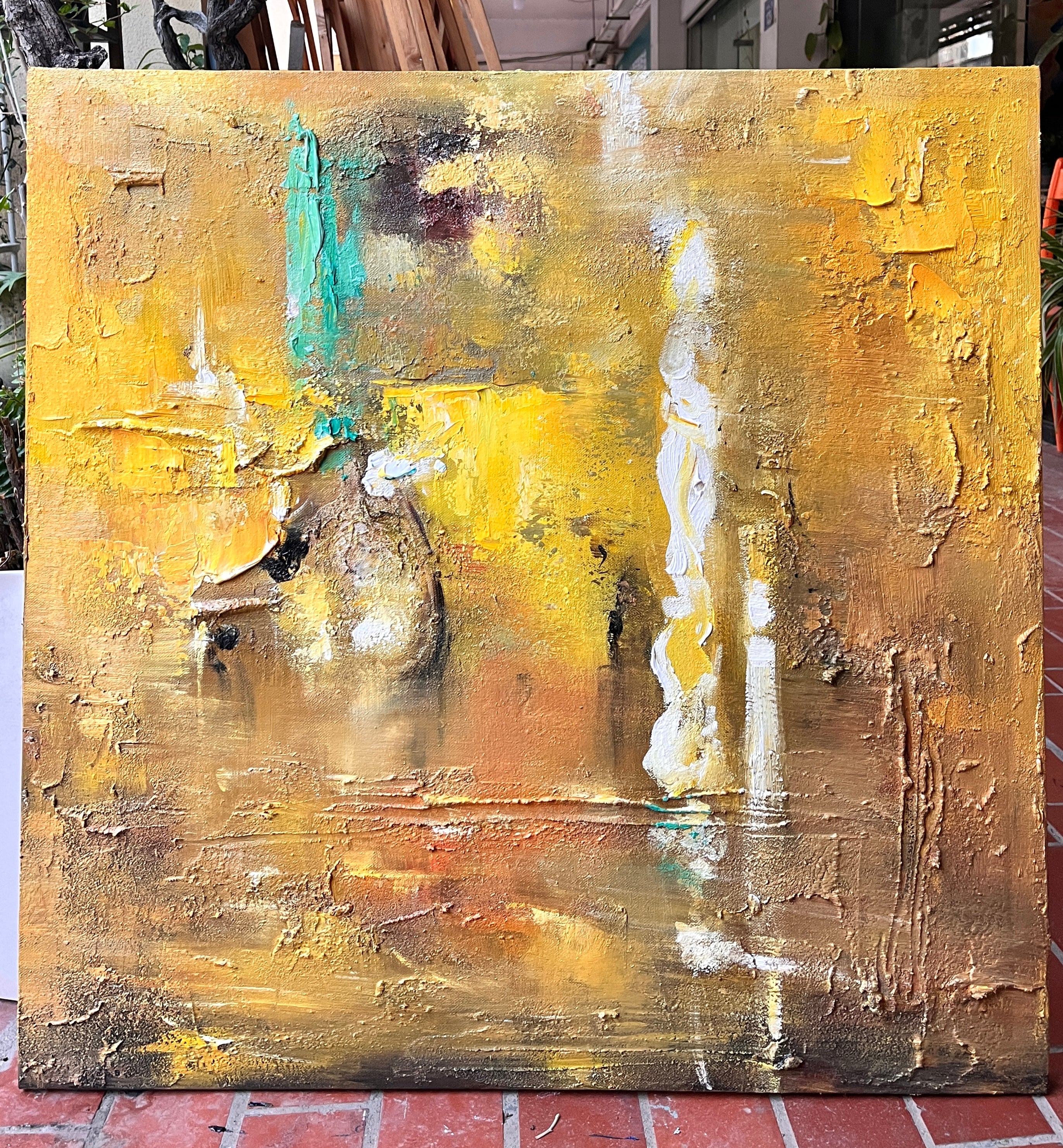 "Golden Era" – Wabi-Sabi Hand-Applied Gold Leaf Abstract Painting | Luxury High-End Textured Mansion Wall Art#AB1016