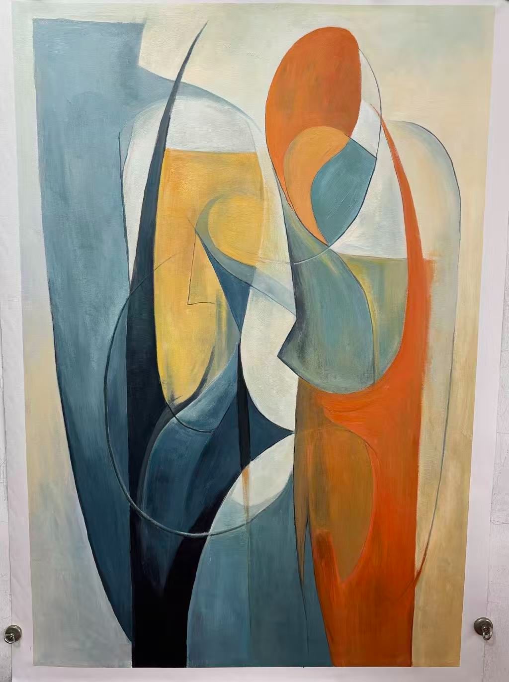 "Soul Resonate" – Mid-Century Modern Geometric Abstract | Cubist Inspired Couple Silhouette Gallery Wall Art #AB983