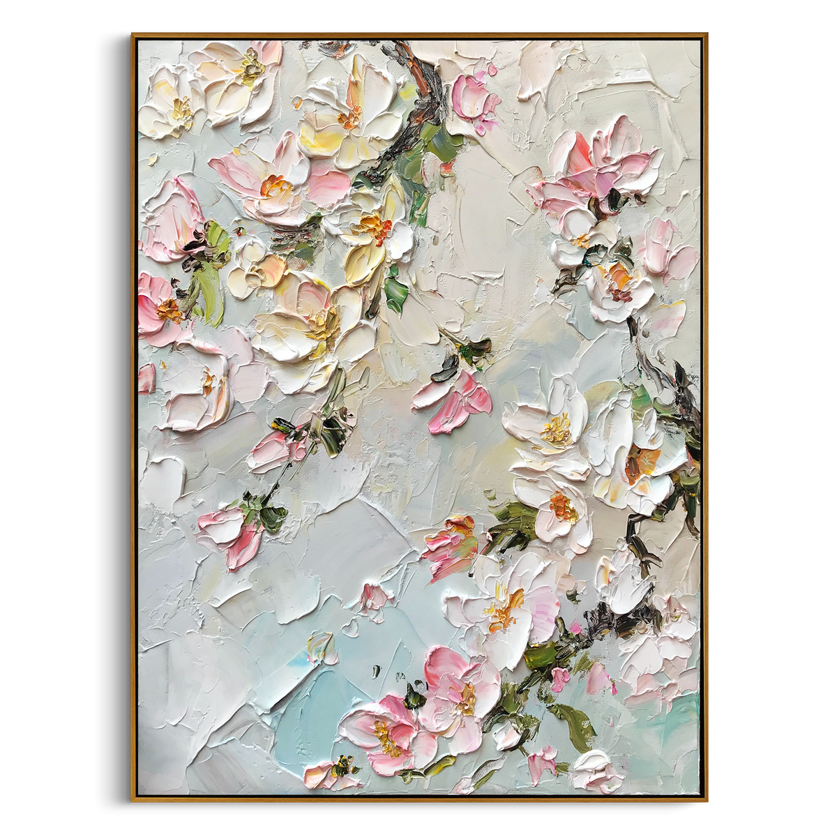 "Spring Whispers" – 3D Sculptural Heavy Impasto Cherry Blossom | Modern Creamy Style Healing Floral Wall Art#FL319