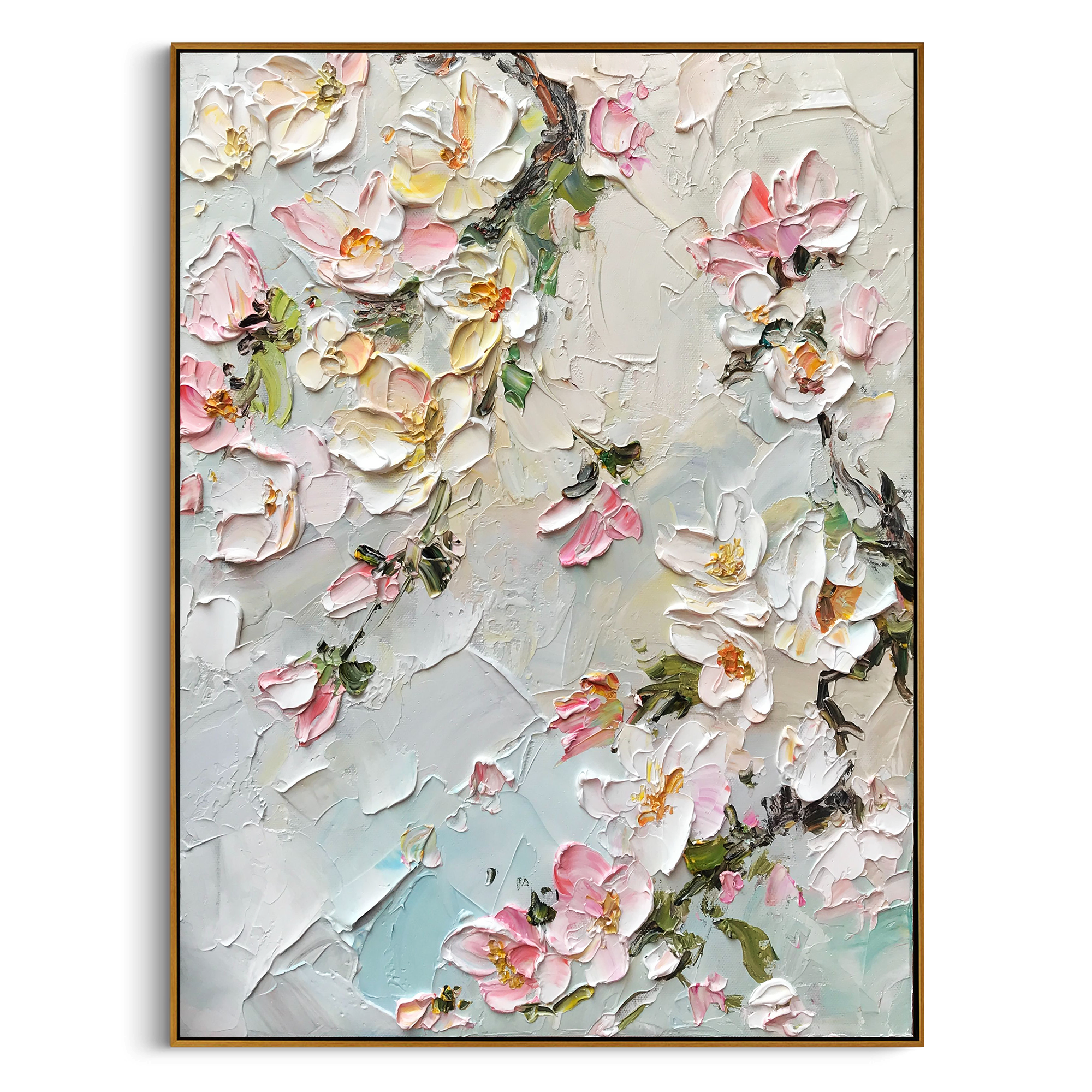 "Spring Whispers" – 3D Sculptural Heavy Impasto Cherry Blossom | Modern Creamy Style Healing Floral Wall Art#FL319