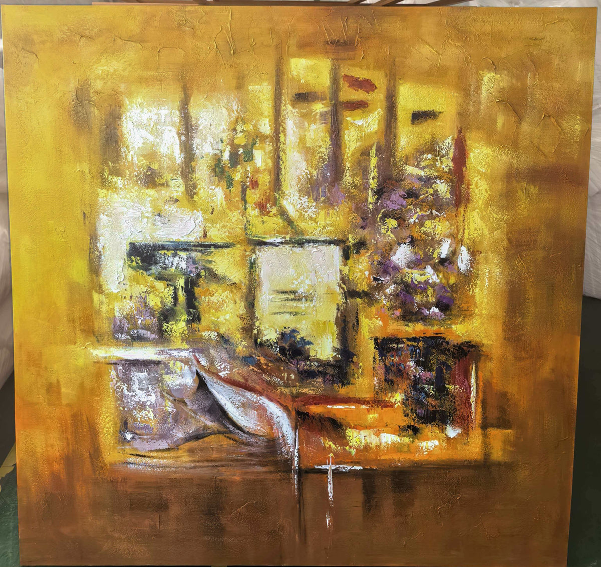 "Amber Morning" – Modern Impressionist Golden Abstract | Luxury Statement Texture Art for Mansion Living Room #AB1018