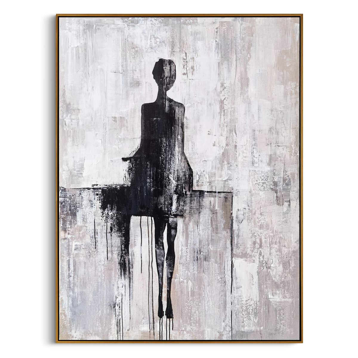 "Midnight Layered Figures" - Abstract Figurative Art | 3D Black & Grey Textured Canvas Painting | Luxury Vertical Wall Art #PE 493