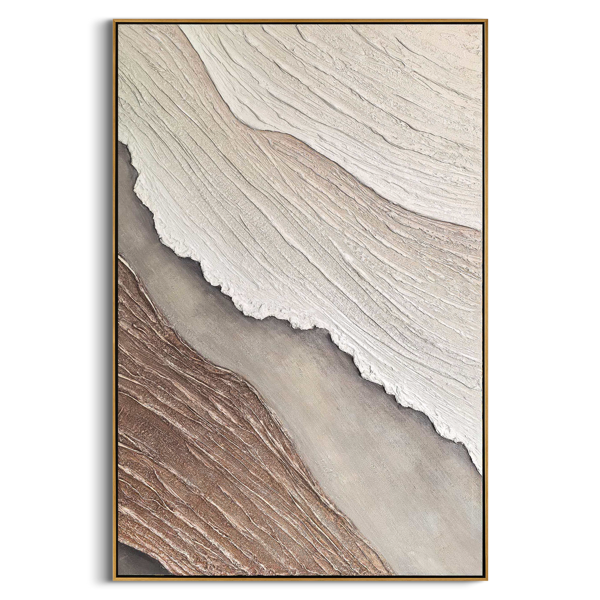 "Earthen Sea Breeze" - Textured Seascape Art | 3D Brown & White Impasto Canvas Painting | Luxury Vertical Wall Art #PT 165