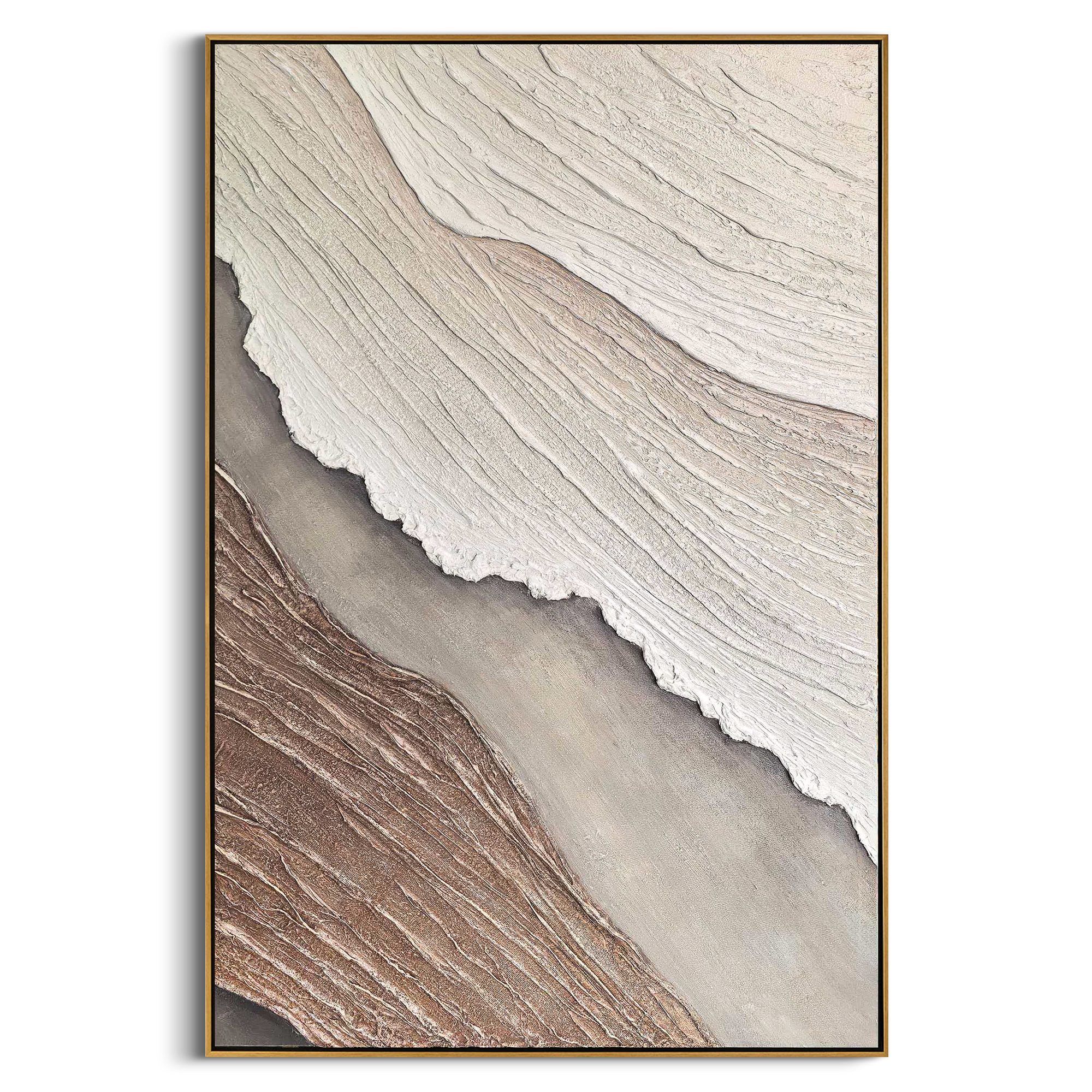 "Earthen Sea Breeze" - Textured Seascape Art | 3D Brown & White Impasto Canvas Painting | Luxury Vertical Wall Art #PT 165