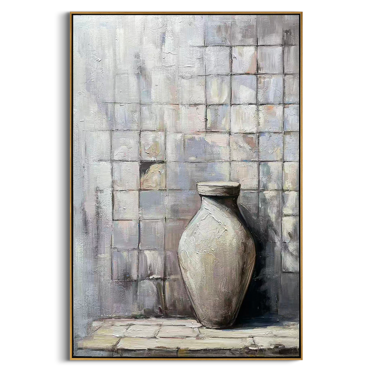 "The Ancient Vessel" – Wabi-Sabi Textured Still Life | Modern Morandi Gray Abstract Painting | Sophisticated 3D Impasto Wall Art#MI146