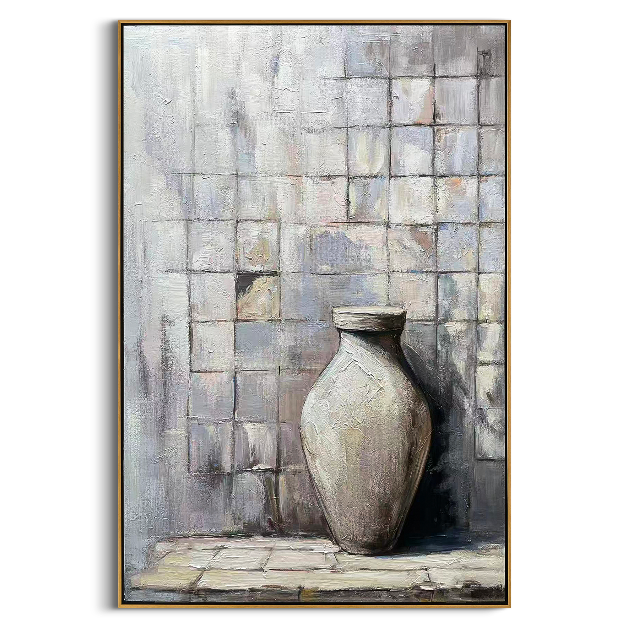"The Ancient Vessel" – Wabi-Sabi Textured Still Life | Modern Morandi Gray Abstract Painting | Sophisticated 3D Impasto Wall Art#MI146