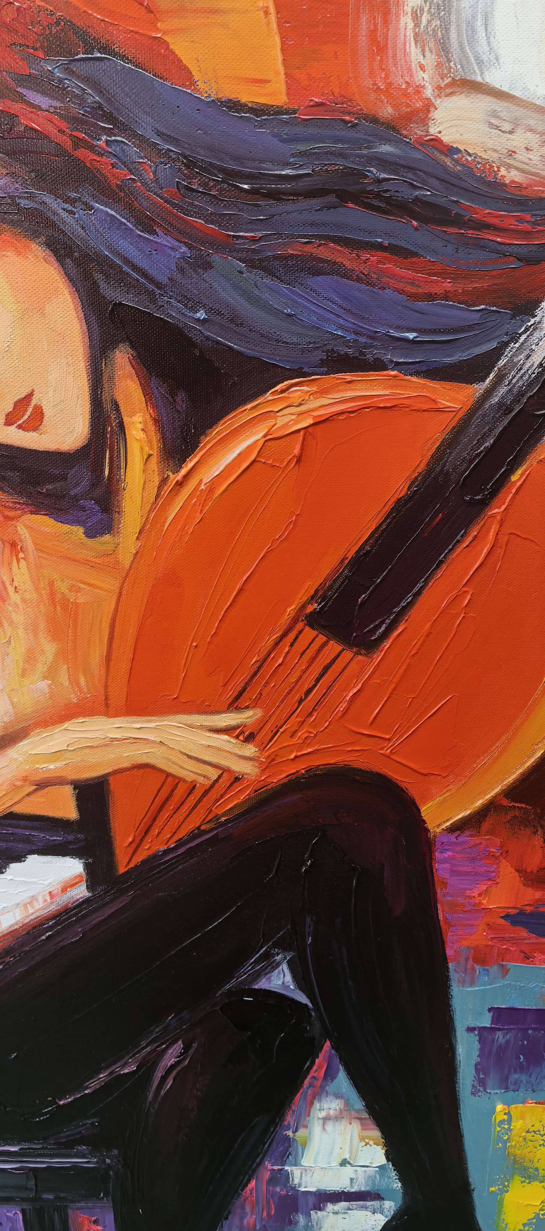 "MELODIC PASSION" – 3D Sculptural Heavy Impasto Musical Figural | Modern Vibrant Style Soul- Stirring Expressionist Wall Art #PE496