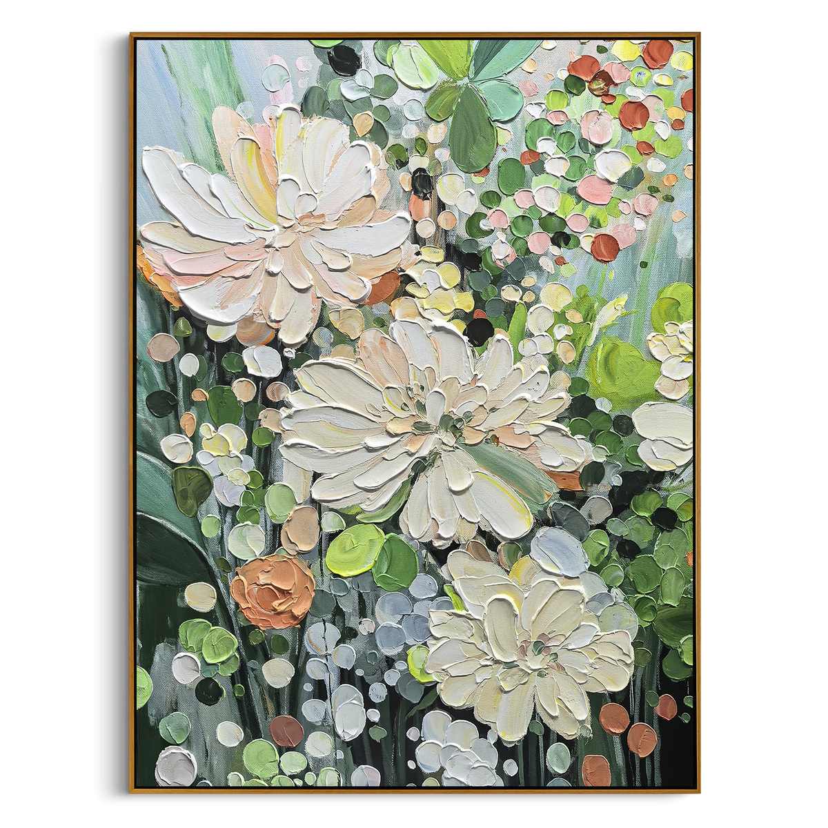 "Sand Petal Reverie" - Textured Floral Art | 3D Natural & Green Impasto Canvas Painting | Luxury Vertical Wall Art #FL 307