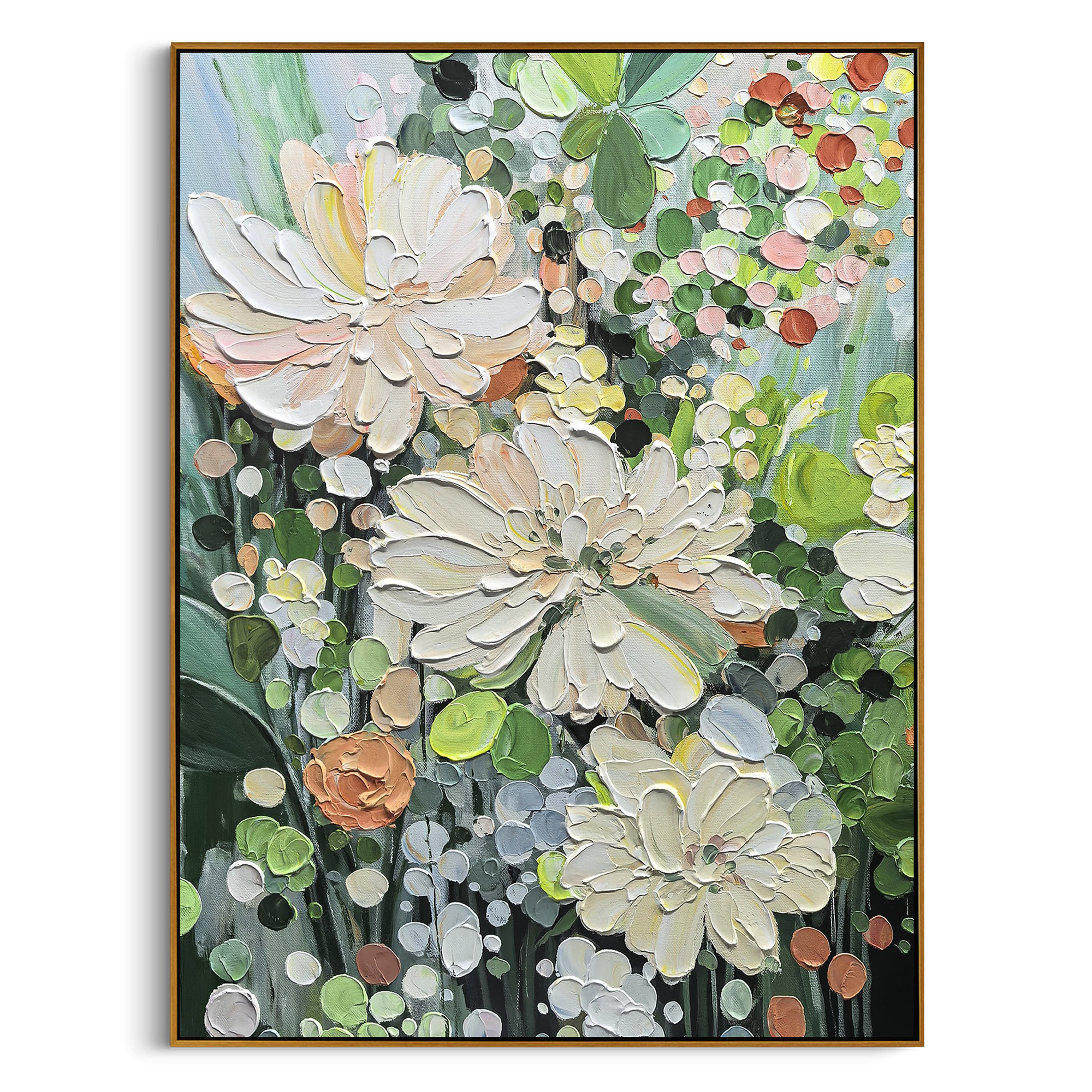 "Sand Petal Reverie" - Textured Floral Art | 3D Beige & Green Impasto Canvas Painting | Luxury Vertical Wall Art #FL 307