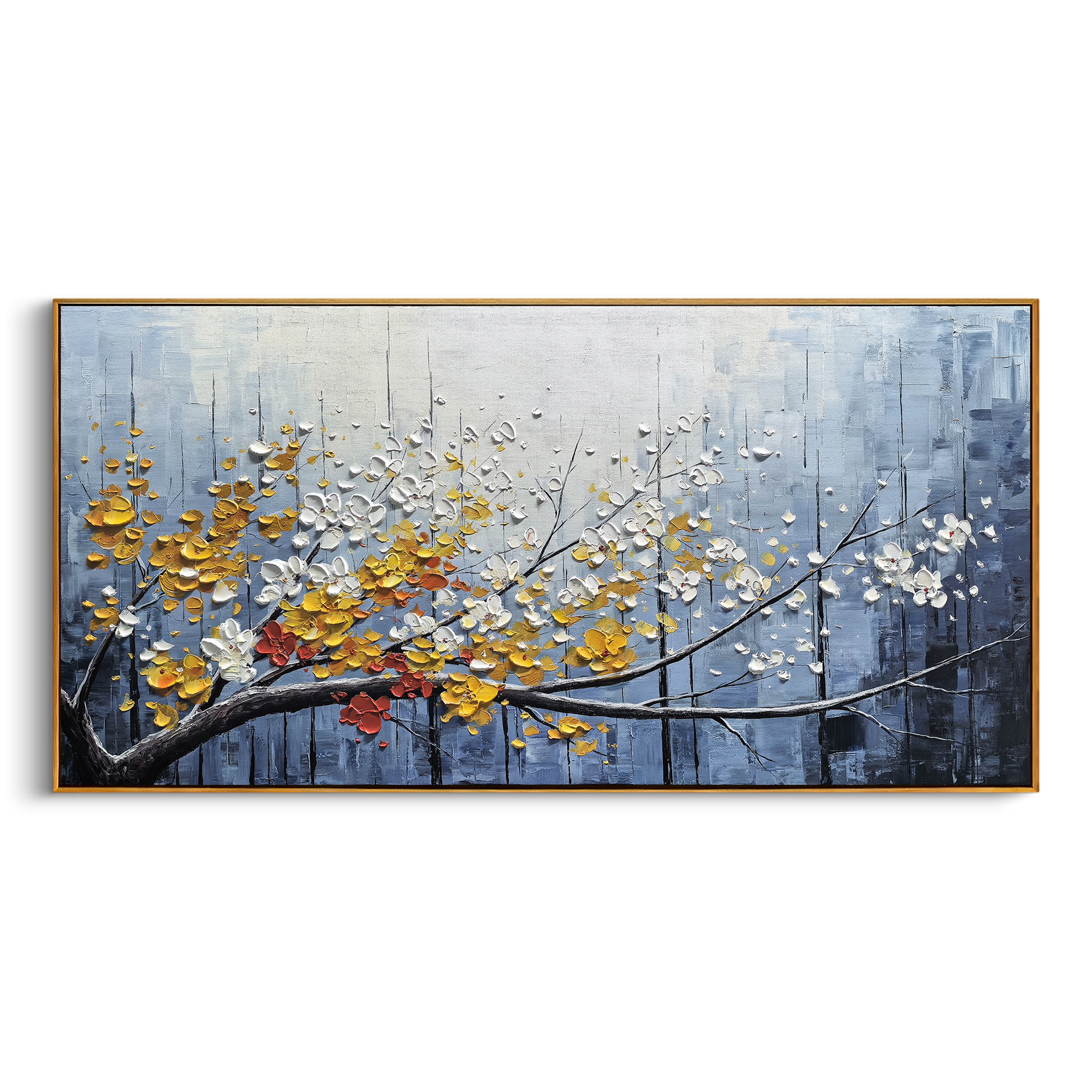 "Azure Quiet Motion" - Modern Abstract Art | 3D Blue & orange Impasto Canvas Painting | Luxury Canvas Wall Art #PT 511