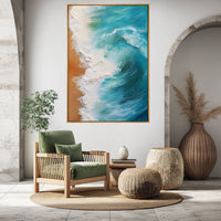 "Azure Coastal Break" is a 100% hand-painted seascape created with professional oil and acrylic paints on high-quality canvas. Its blue & white palette and visible textured strokes give every piece authentic handmade variation and tactile depth.