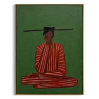 "Meditation in Stripes" – Textured Abstract Portrait Art | Bold Green & Red Zen Woman Painting | Contemporary Vertical Wall Decor #PE 503